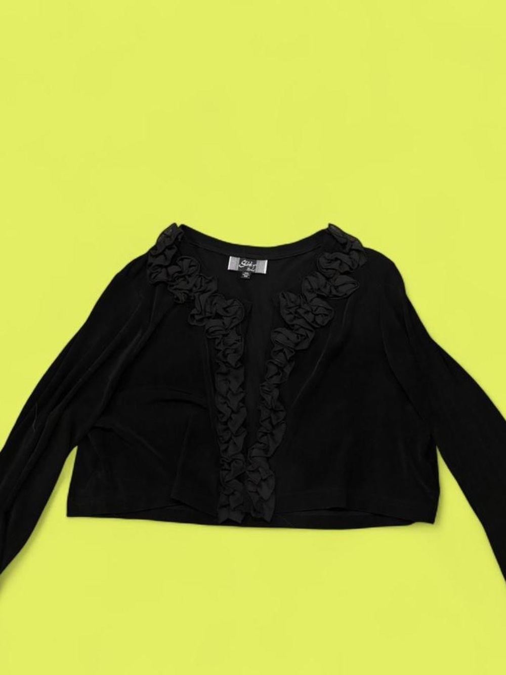 Slinky Brand Black Long-Sleeve V-Neck Top with Rosette Trim
